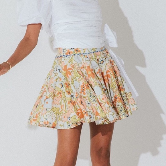 Cleobella White Retro Floral Organic Cotton Mini Skirt - Picture 1 of 8